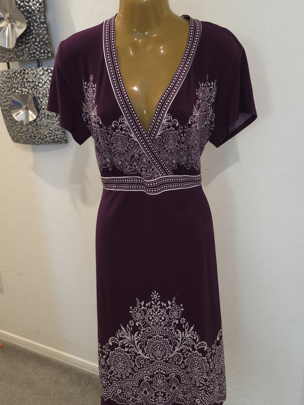 Motherhood Maternity Purple Embroidered Design Tie Back Dress - Size L